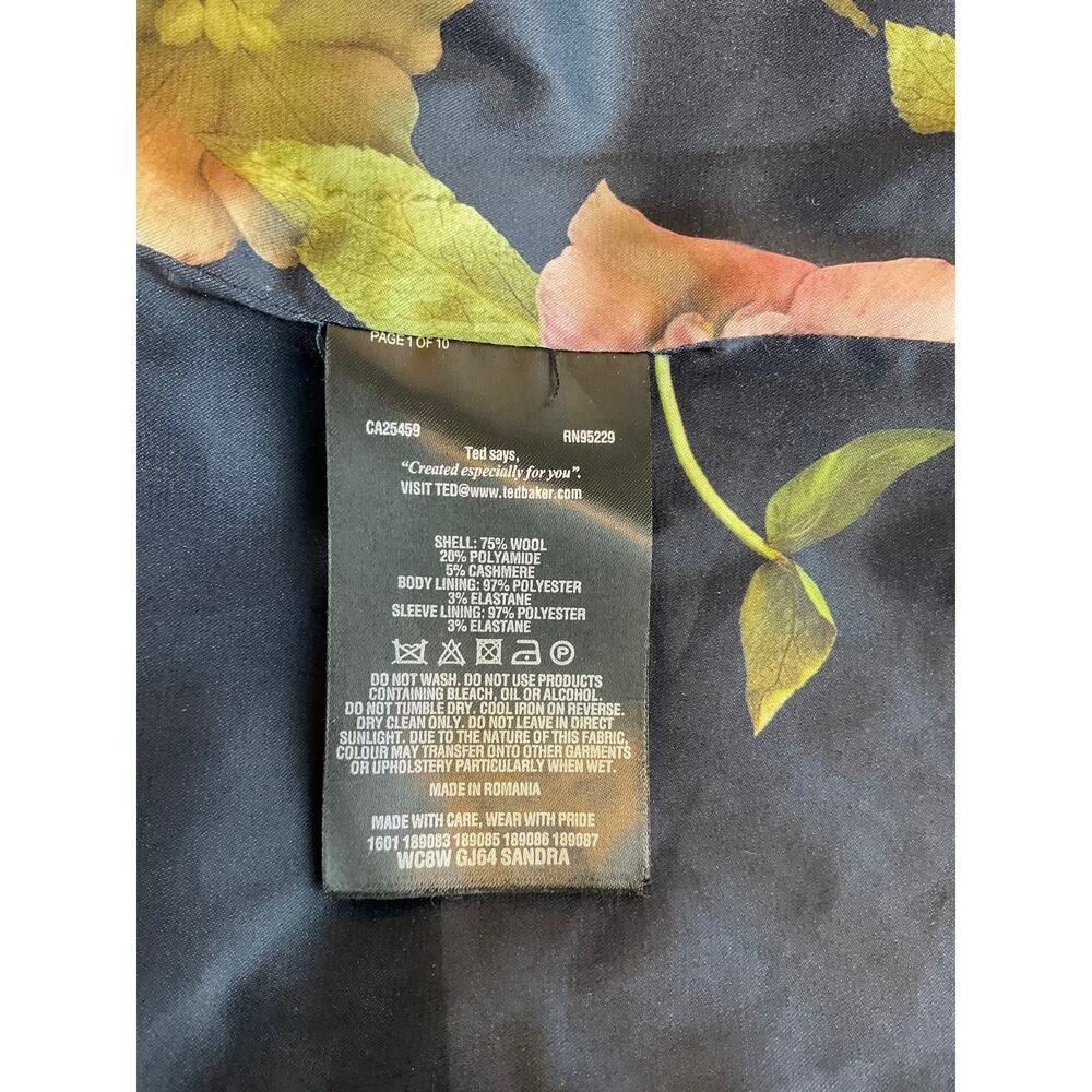 Ted Baker "Sandra" Wool Blend Long Wrap Coat, Black - Size 3 (Medium) - Picture 8 of 8